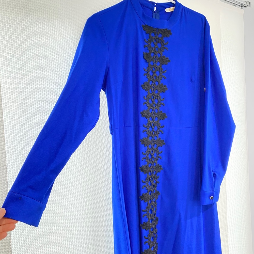 Beautiful Blue Abaya with Black Lace